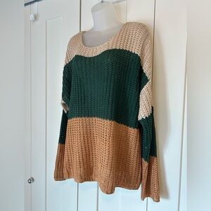 Listicle Beige and Green loose Knit Sweater M